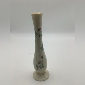 Lenox Rose Manor Cream Vase with Red and Green Floral Design